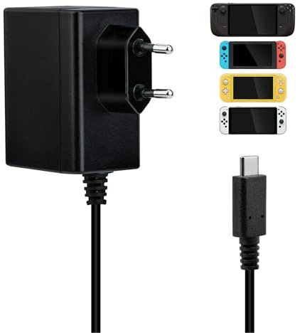 Mcbazel Adaptador de Carga AC 1.5M para NS Switch, Convertidor AC 45W PD 15V/2.6A Cargador de Carga Rápida para NS-Switch/Lite/OLED/Deck Dock/Controlador Pro/Switch 2,Gamepad Compatible con Modo TV