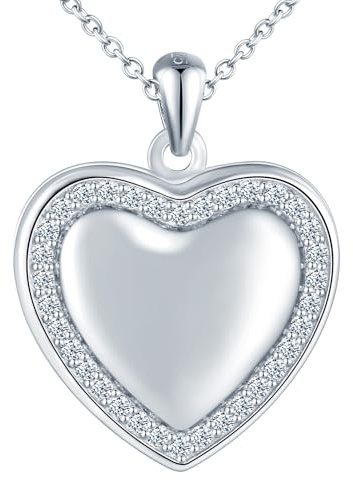 MICSAVI Collana Argento 925 Medaglione Cuore Portafoto in per Donne, Ciondolo Cuore con Pietre di Zirconi, Catena 45+5cm Collana di Foto Personalizzata per Mamma Ragazze Fidanzata