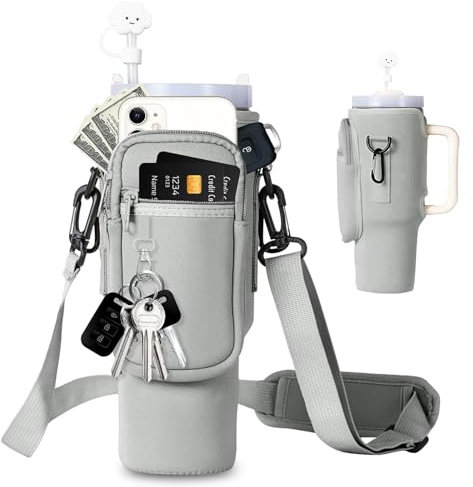 Stanley Cup Bag 1.2 L / 40 oz - Practical Carry Bag with Mobile Phone Pocket, Keyring & Adjustable Strap for Outdoor, Office, Travel and Sports (Silver Grey)