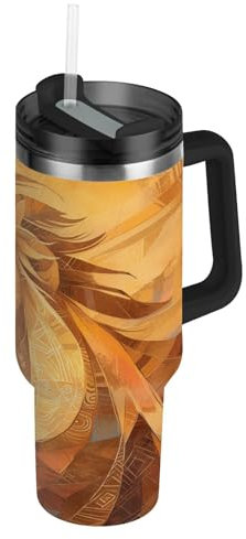 Wzzzsun Animale Leone Re Dell'Antico Egitto Borraccia Termica con Cannuccia Sportiva, Bottiglia Acqua in Acciaio Inox Isolato Senza BPA per Bevande Calde e Fredde per Bambini Scuola