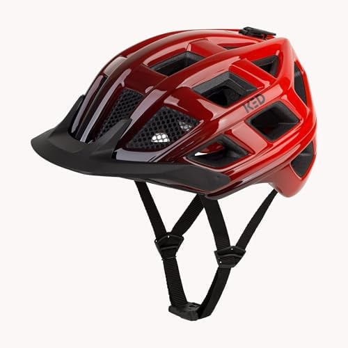 KED Offroad Fahrradhelm Crom red-Black Glossy / 52-58 (M) K-Fit Black Clear Fidlock Insektenschutznetz QUICKSTOPP Gurtenlängeneinstellung FIDLOCK Gurtverschluss Integriertes LED-Rücklicht