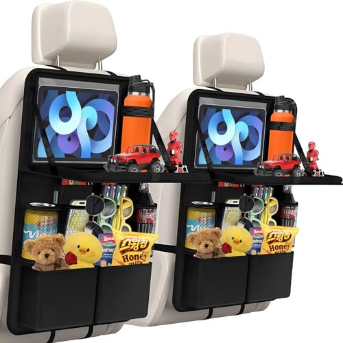 2 Pièces Organisateur d'Auto Protection Siège Arrière Enfant, Protection Siège Voiture Enfant Large, Avec Table Rabattable, Porte Tablette Voiture Intégré, Multifonction Étanche, Nombreuses Poches