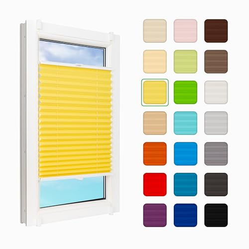MakoStyl Fenster Plissee Innen ohne Bohren - B 55 H 200 cm Klemmfix Gelb Plisee - 100 g/m2 Plissees Faltrollos - 50% Verdunkelung Blissett Rollo - Blickdicht Klemmplisseeses