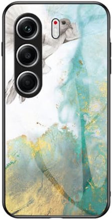 EasyShow Coque Marbre pour Tecno Camon 40 Pro 4G, Slim Housse de Arrière en Verre Trempé avec TPU Bord étui de Protection pour Tecno Camon 40 Pro 4G (Jaune)