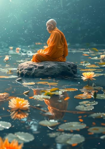 CALVENDO Poster 59,4 x 84,1 cm Hochformat Klang der Stille - buddhistischer Mönch meditiert im See| Bilder, Kunstdruck, Wandbild, Wanddeko, Prints ohne Rahmen