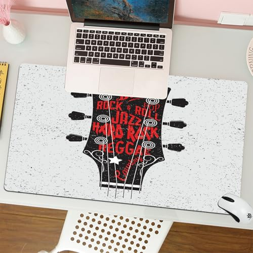 QRFASFZO Großer Mauspad - 80x30cm Gaming-Mauspad mit genähten Kanten, Nicht rutschender Unterlage,Gitarre, handgezeichnete Genres Blues Pop Hard Rock Reggae Country Music I,Schreibtischmatte und Maus