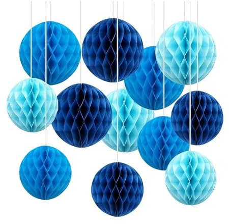 Heqxwl 12 Stück Papier Wabenbälle Hängedekoration – Hellblau, Himmelblau, Königsblau – 15 cm & 25 cm – Hochzeitsdeko, Partydeko, Hintergrund-Dekoration