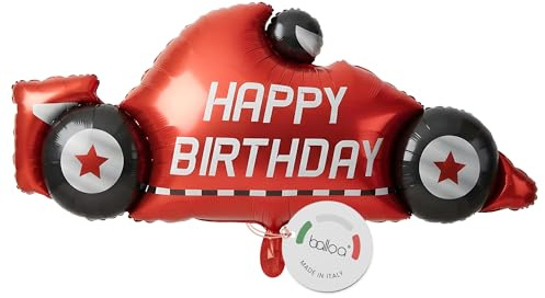 balloa Folienballon Happy Birthday Rennwagen, XXL Kindergeburtstag, 109 cm | Roter Rennwagen mit Happy Birthday Aufdruck, XXL, heliumgeeignet, ungefüllt, Deko für Kindergeburtstag und Rennfahrer Party