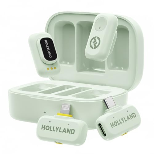 Hollyland LARK A1 Wireless Mini Microphone for iPhone15/16 & Android, Pure Sound, Noise Cancelling, Magnetic Microphone for YouTube, TikTok, Podcast, Vlogging (Green, (2TX+2RX+Charging Case)-Pink)