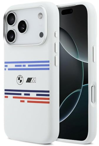 CG MOBILE BMW M Silikon-Horizontalstreifen kompatibel mit MagSafe-Hülle für iPhone 17 Pro (Weiß)