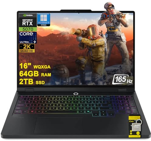 Lenovo Legion Pro 5 Gaming AI Ordinateur portable 16 WQXGA 2560 x 1600 OLED 165 Hz Intel 24-core Ultra 9 275HX 64 Go de RAM 2 To SSD GeForce RTX 5070 DLSS4 (jusqu'à 798 AI Tops) RGB rétroéclairé