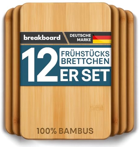 breakboard Frühstücksbrettchen 12er-Set by Molunda - 22 x 14 x 0,8 cm Frühstücksbretter - antibakterielles Holzbrettchen - Brotzeitbrett - Schneidebrett aus Holz