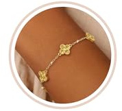 ZNBOH Armband Damen Gold 18K Vergoldet Kleeblatt Geburtsstein Armbänder | Wasserfest Verstellbare Handkette mit Stein Zirkonia Amethyst Aquamarin,Goldene Schmuck,Geburtstagsgeschenk Frauen Freundin