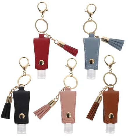 FESTFENDS 5 Stück 30ml Tragbare Nachfüllflaschen mit Schlüsselanhänger aus Pu und Edelstahl Leichter Reiseparfümhalter für Handtasche und Kinderwagen Geeignet