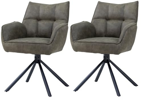 möbelando Armlehnstuhl Bonanza 2er-Set – Drehstuhl mit Federkern, Wildleder-Style in Olive, 360° drehbar, höhenverstellbar, Esszimmerstuhl, Wohnzimmer, Homeoffice (B62 x T62 x H89 cm)
