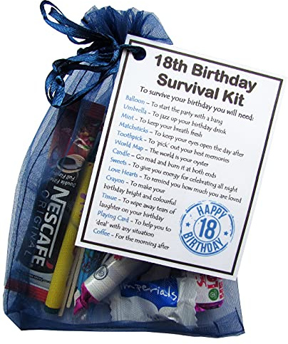 SMILE GIFTS UK 18th Birthday Survival Kit - Novelty gift for him | BLUE Bag - Fun, Sentimental present