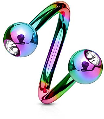 viva-adorno® Lippenpiercing Chirurgenstahl Labret Spirale Twister Kristall Doppelkugel Twist Z405, Regenbogen