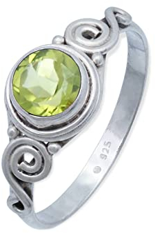 mantraroma Damen Ring 925 Silber Peridot Edelstein grün ausgefallen verspielt (MRG-115-59-(56))