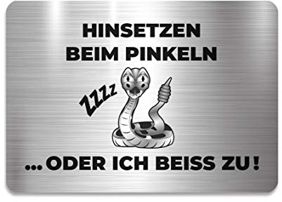 KaiserstuhlCard Magnete WC Schild Hinsetzen Beim Pinkeln oder ich beiss zu 14,8 cm x 10,5 cm Toilette Selbstklebend Aufkleber Türschild Tür Haus Büro Praxis Geschäft Sitz WC-Sitz Zubehör
