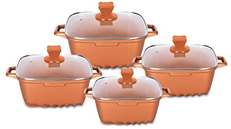SQ Professional NEA Seramiq Square Die-Cast Aluminium Stockpot Set with Non-Stick Coating 4pc Cuprum