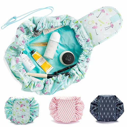 Kosmetiktasche, Kosmetikbeutel Quick Make-Up Beutel Schmink-Tasche Kulturtasche mit Kordelzug Türkies Flamingos