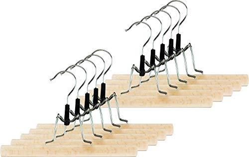 MAWA 10 Stück Klemmbügel Panta 1, für Röcke, Tücher, Hosen, Umweltfreundlich, FSC® Zertifiziert, Buche, 360° Drehbar, 25 cm, Natur