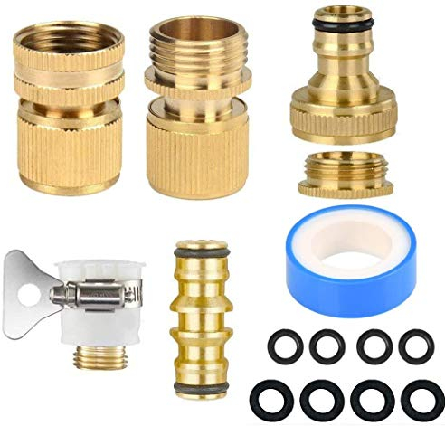 KAHEIGN Messing Stretch Dehnbarer Gartenschlauch Armaturen Wasserhahn Adapter Anschlüsse - 1/2 und 3/4 2-in-1-Buchse Gewinde Wasserhahn Adapter 3/4 Gewindeadapter mit Unterlegscheibe Gewindeband