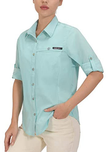 Little Donkey Andy T-shirt de protection UV UPF 50 + pour femme, respirant, manches longues, pour la pêche, la randonnée, les trous, bleu clair, chiné L