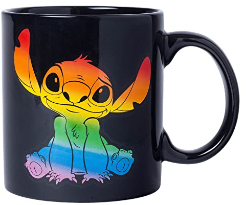 Silver Buffalo Disney Pride Stitch Ohana Means Family Rainbow - Taza de café (cerámica, 20 onzas)