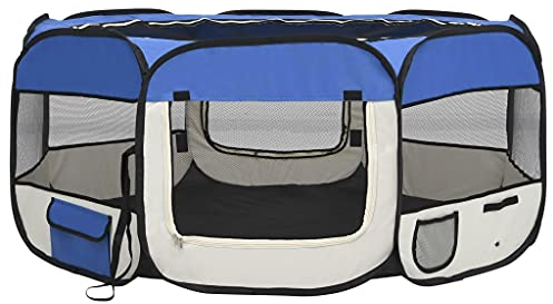 vidaXL Welpenlaufstall Faltbar Blau 145x145x61cm Welpenauslauf Tierlaufstall