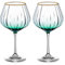 DIAMANTE Gin Glasses Copa 'Mirage Verde' Set of 2 - with Green Colour Ombre Stain and Gold Rim - Optic Effect