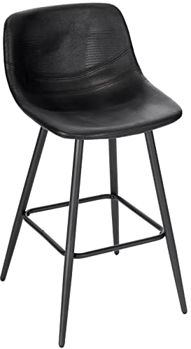 WOLTU Barhocker mit Rückenlehne, Barstuhl mit Sitzhöhe 63 cm, ergonomischer Hocker im Bar, Polsterstuhl mit Kunstlederbezug, Vintage-Hocker Schwarz, Stuhl aus Metall, BH351sz-1