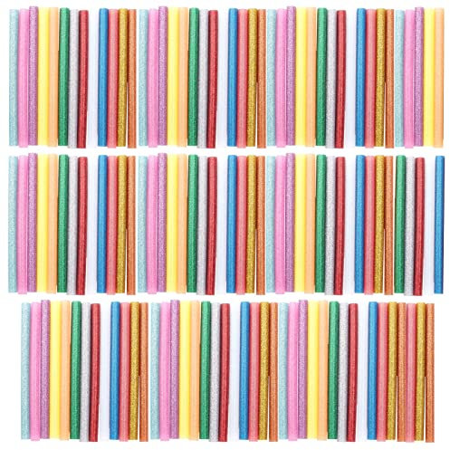 SEUNMUK 140 PCS 14 Colors 7 x 100mm Glitter Hot Glue Sticks, Hot Melt Glue Sticks Colored Hot Glue Gun Sticks for Bonding, Crafting and Decorating