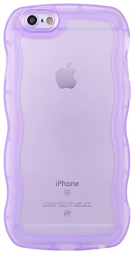 SKYLMW Compatible with iPhone 6s/6 Case 4.7, Cute Kawaii Curly Wave Frame Shape Soft Silicone Shockproof Protective Phone Cover for Women Girls, Clear/Purple