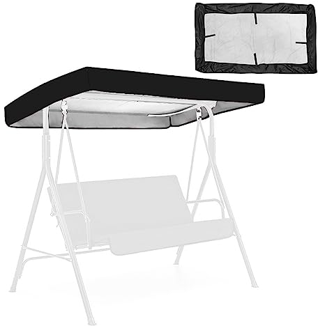 DXDRT Hollywoodschaukel Dachbezug,Gartenschaukel Wasserabweisend und UV-Schutz,Ersatzdach für Hollywoodschaukel 3 Sitzer,Dachplane & Erastzbezug für Schaukel,Schwarz,191x23CM/75x47IN