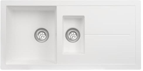 SIA NALI15WH 1.5 Bowl White Composite Reversible Inset Kitchen Sink & Waste, Stain, Scratch & Heat Resistant (up to 300C), Easy to Clean, Comes with Fixing Clips