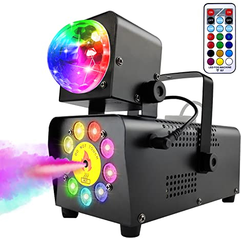 Nebelmaschine Rauchmaschine mit Musikgesteuert Discokugel 9 LED Lichter RGB Effekt Licht Schnelles Aufwärmen Smoke Machine mit Kabelloser Fernbedienung für DJ Disco Party,Halloween, Weihnachten