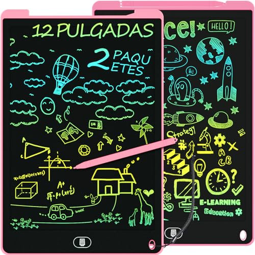 12 Pulgadas Tableta Escritura LCD Color, Electight Tablet Escritura Pantalla Colorido Infantil, Juguetes Educativo Niños con Borrable y Bloqueo Función, para el Hogar, Escuela, 2 Packs Rosa