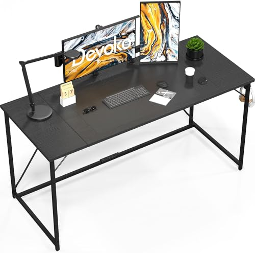 Devoko Bureau d'ordinateur, Table, Petits Bureaux d'étude 100 x 60 x 75 cm pour Les Petits Espaces, Poste de Travail, Bureau et Travail à Domicile, Cadre en Métal, Noir