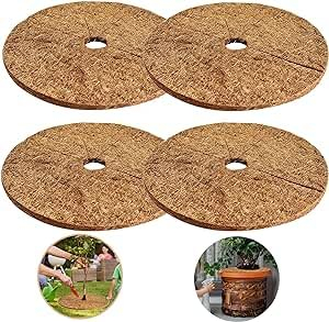Cozlly 4 Piezas Maceta De Coco Estera De Plantas, 30cm Estera de Coco Protección, Disco De Mantillo De Coco, Disco Fibra Coco, Anillo Cubierta De Suelo Estera, Estera De Anillo De Árbol para Plantas