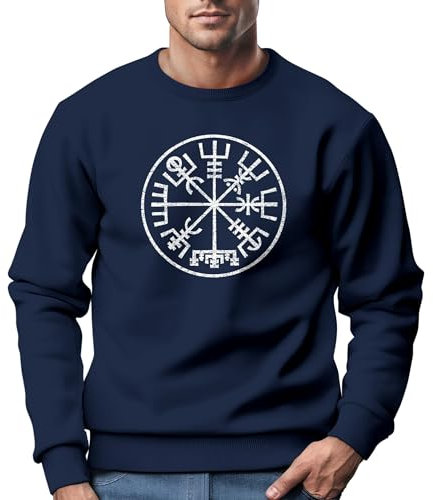 Neverless® Sweatshirt Herren Vegvisir Runenkompass Wikinger Kompass nordische Mythologie Kelten Germanen Navy L