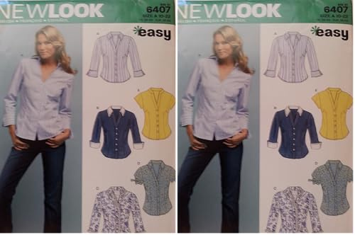 New Look Sewing Pattern 6407: Misses Tops, Size A, Cotton, White, A (10-12-14-16-18-20-22) (Pack of 2)