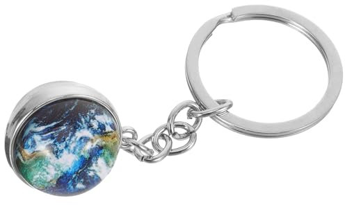 CALLARON Porte-clés Terre - Porte-clés Globe Double Face en Verre - Porte- Métal Clés Clé Voiture Homme, Univers Breloque Clé, Décoration Breloque pour Clef, pour Sacs à Main 8 x 3 cm