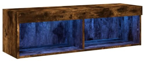 vidaXL Meuble TV avec Lumières LED, Armoire de Télévision Murale avec Rangement, Meuble Télé Suspendu Salon Salle de Séjour, Moderne, Chêne Fumé