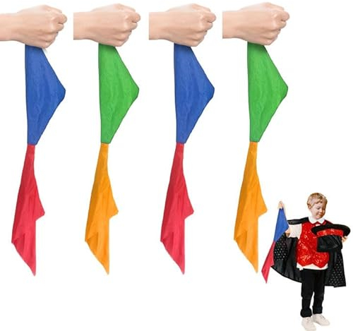 EUPSIIU 4 Stück Magie Schals Zauberrequisiten Taschentuch, Farbwechsel Taschentuch Easy Einstecktuch, Magier Zaubertricks Einstecktuch Requisiten Vierfarbige Magie Schals für Themenparty