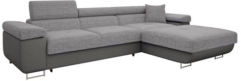Mirjan24 Ecksofa Torezio Mini mit Bettkasten, Einstellbare Kopfstützen, Bequeme Polsterung, Eckcouch mit Schlaffunktion für Wohnzimmer L-Form Couch mit Bettfunktion (Soft 029 + Lux 05, Seite: Rechts)