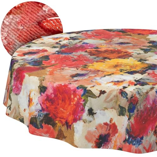 Tischdecke Stoff abwaschbar Tischtuch Tafeldecke pflegeleicht Lotuseffekt schmutz- & wasserabweisend für Indoor Outdoor Tischdecke Rund 140cm Schnittkante Kunst