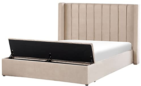 Beliani Luxuriöses Wasserbett Samtstoff zusätzlicher Staumraum 160 x 200 cm beige Noyers