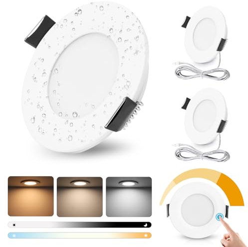 GeyouLux LED Einbaustrahler 12V Dimmbar Touch-Control, 3000K-4000K-6000K LED Spot 12V,IP44 Einbauleuchten, 3W Einbauspots 58-62mm für Wohnmobil Wohnwagen Kleiderschrank, Weiß 3er Set