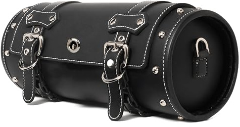 KZNI Motorcycle PVC Faux Leather Tool Bag|Universal Fork Bag| Handlebar | Tool |Motorcycle Roll | Saddlebags|Handlebar Bag| Sissy Bar Storage ToolBag| Black Belt